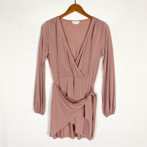 Lovers and Friends Emmy Dress in Mauve Wrap Mini Long Sleeve Size Small V Neck